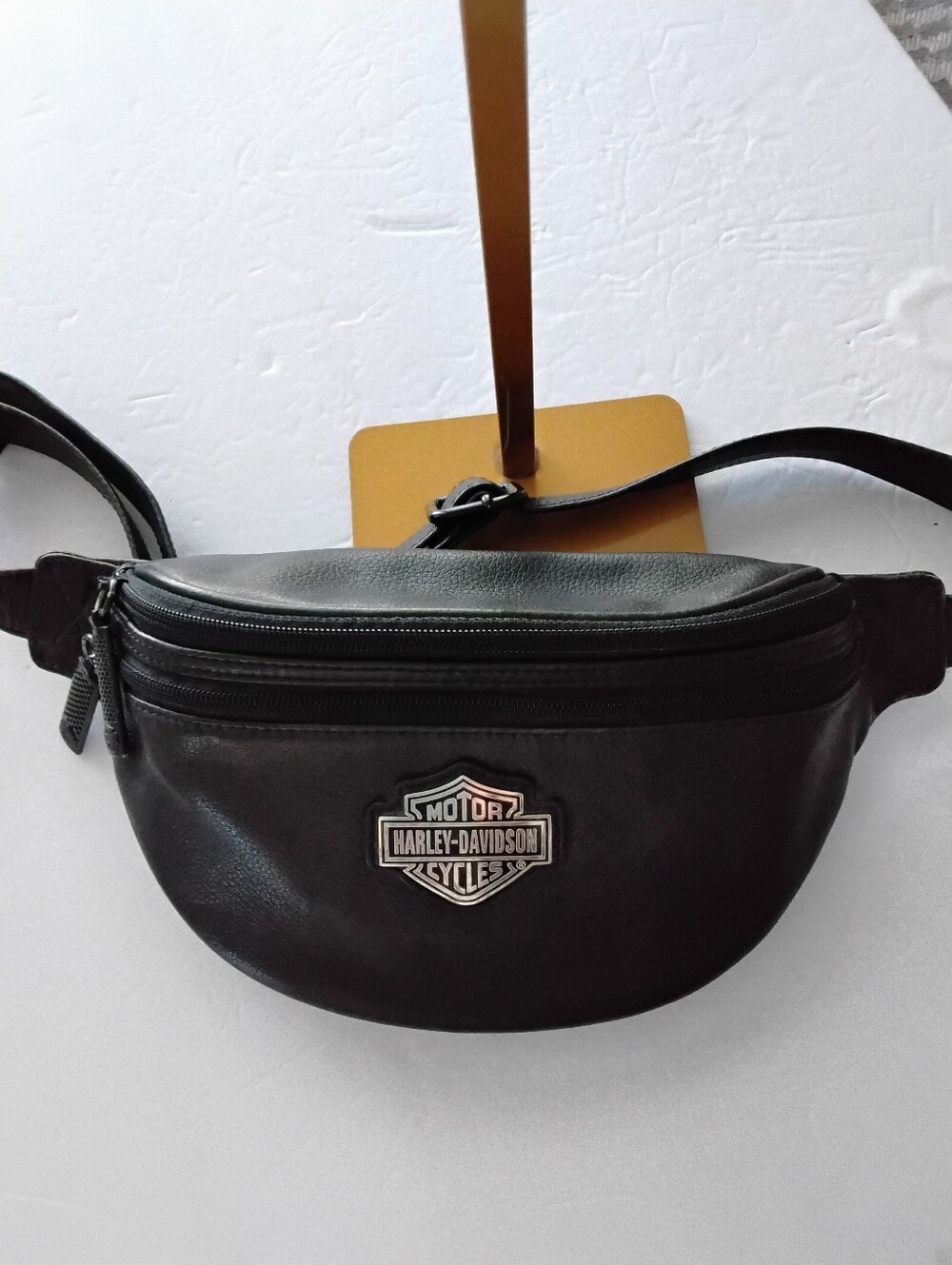 Harley-Davidson Black Leather Belt Bag with Logo Patch
